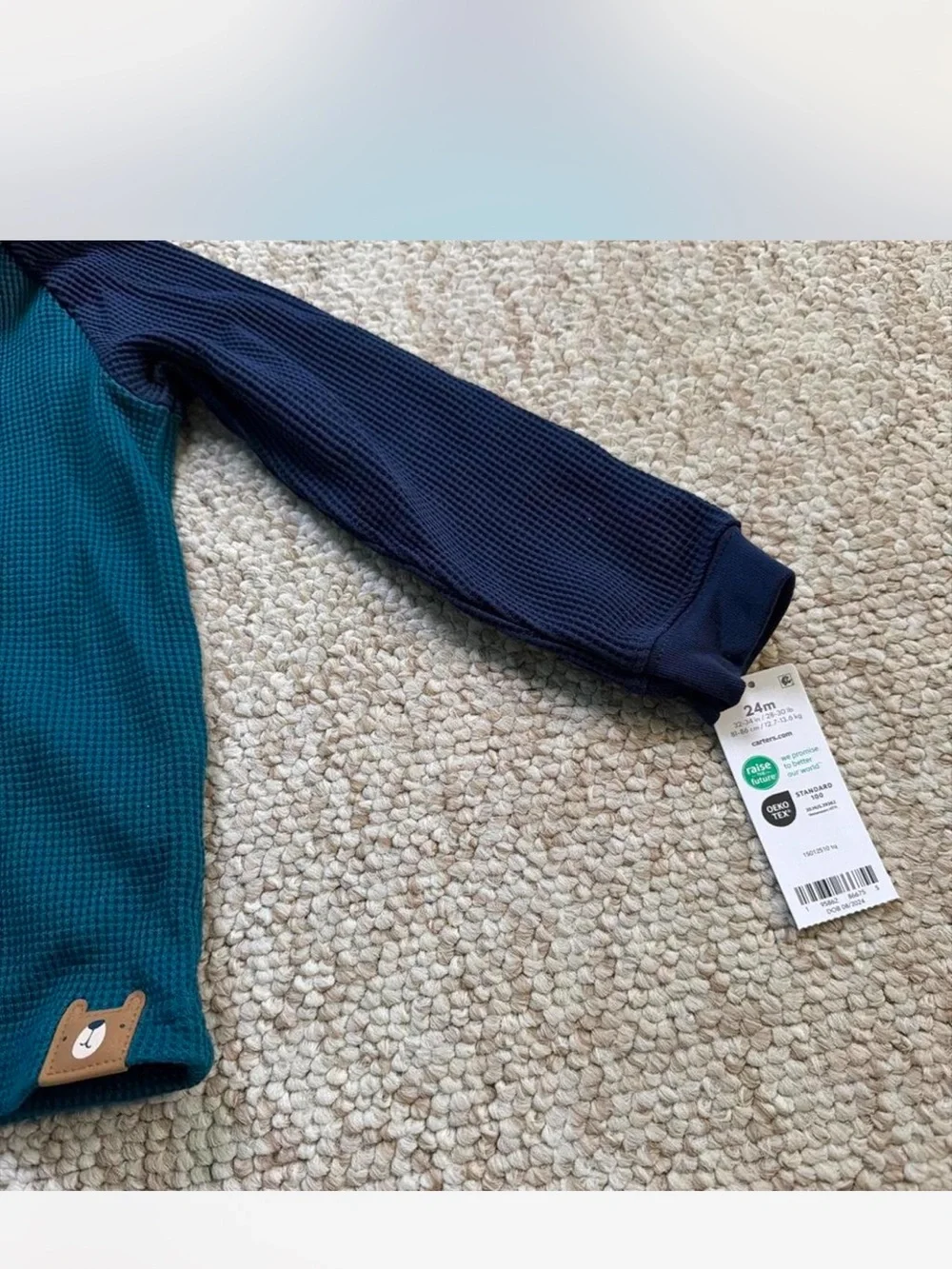 Carter's Teal Body Navy Hooded Henley Sweatshirt
